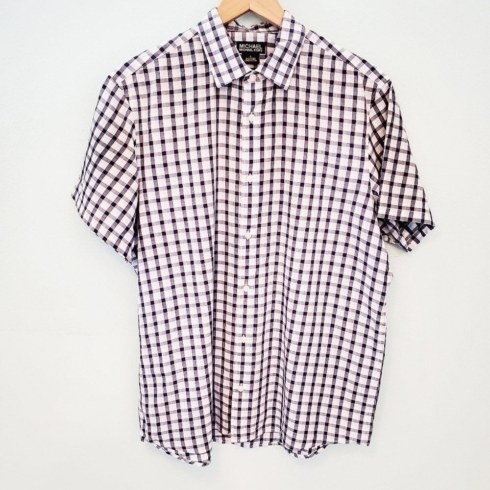Michael Kors Men's Shirt Plaid Navy and White